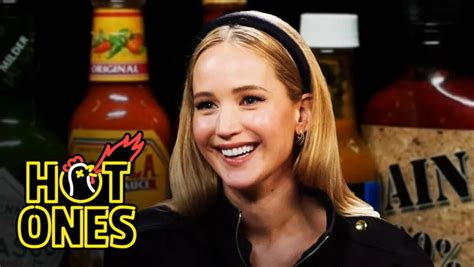 jennifer lawrence on hot ones|Jennifer Lawrence Sobs While Eating Spicy Wings on。